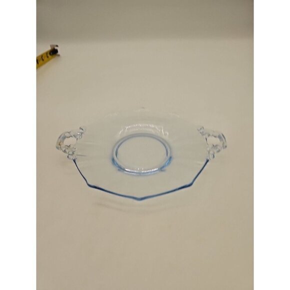 Vintage Fostoria Glass Blue Fairfax with Bow Handles Lemon 8 1/2"Plate - Picture 1 of 6